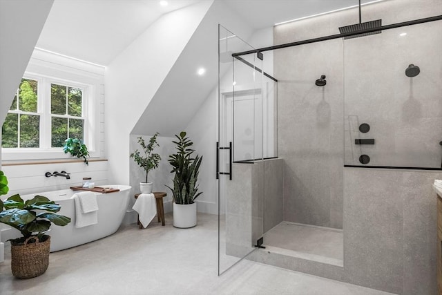 1 Maud Graham Cir, Burlington, MA 01803 - full bath featuring a stall shower, a freestanding tub, and vaulted ceiling