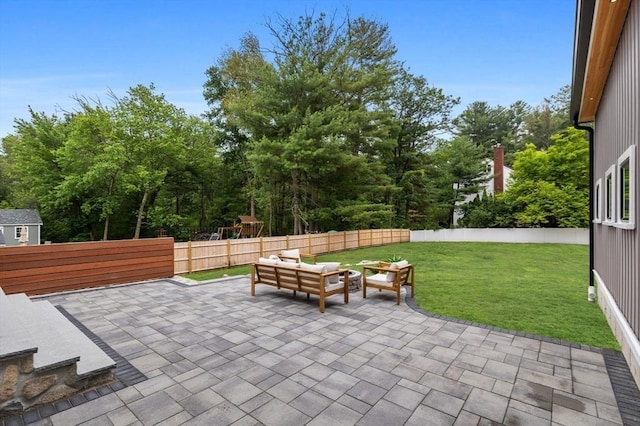 1 Maud Graham Cir, Burlington, MA 01803 - fenced backyard featuring a patio and an outdoor hangout area