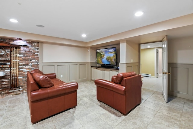 interior space with baseboard heating and light tile patterned floors