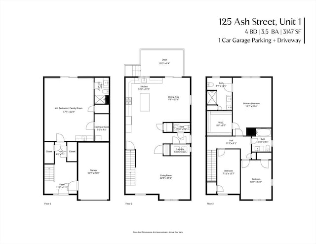 125 Ash St Unit 1, Waltham, MA 02453 - view of floor plan / room layout