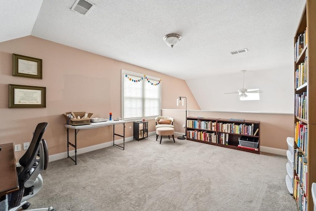 49 Camden St Unit 49, South Hadley, MA 01075 - office space with vaulted ceiling, baseboards, carpet, ceiling fan, and a textured ceiling
