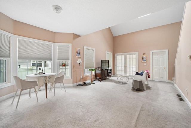 49 Camden St Unit 49, South Hadley, MA 01075 - sitting room with carpet, baseboards, and high vaulted ceiling