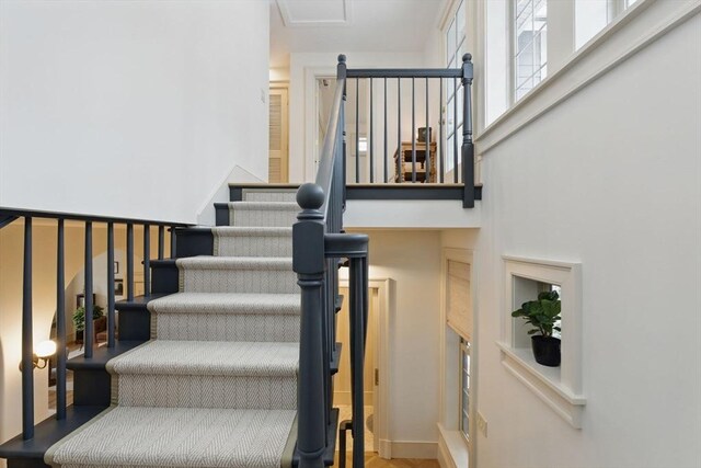 stairs with a towering ceiling