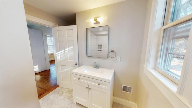 bathroom featuring plenty of natural light and vanity