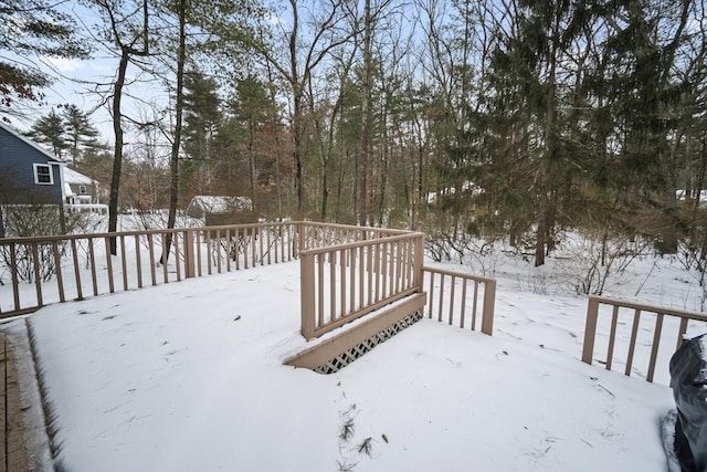 view of snow covered deck