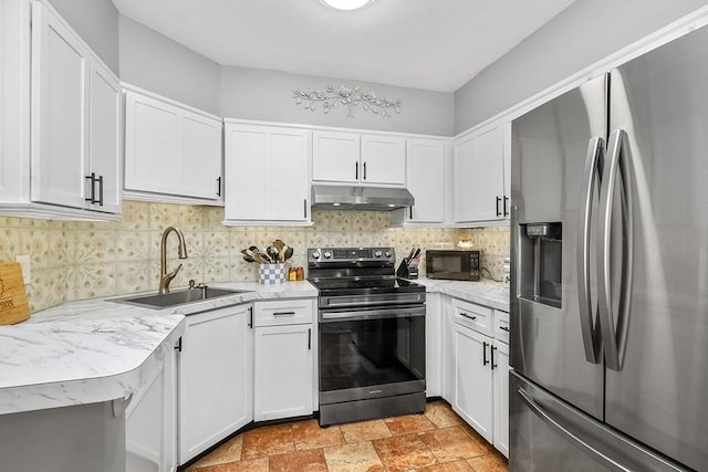 750 Whittenton St Unit 1012, Taunton, MA 02780 - kitchen with appliances with stainless steel finishes, under cabinet range hood, a sink, and white cabinetry