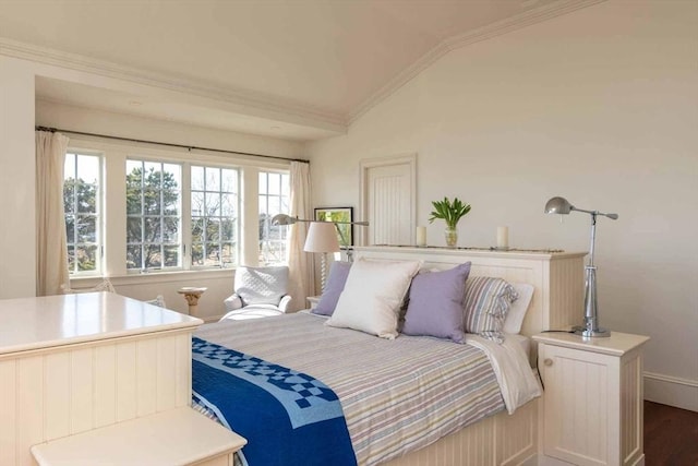 25 Lelands Path, Edgartown, MA 02539 - bedroom featuring lofted ceiling, crown molding, and wood finished floors