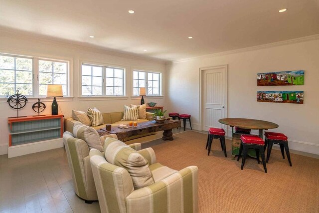 25 Lelands Path, Edgartown, MA 02539 - living area featuring ornamental molding, recessed lighting, and baseboards