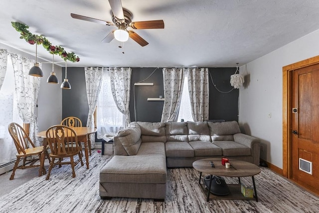 living room with ceiling fan