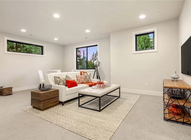 carpeted living room with a healthy amount of sunlight