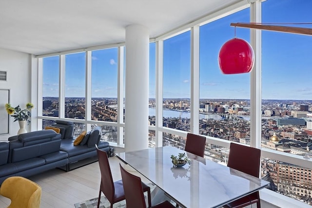 sunroom with a city view