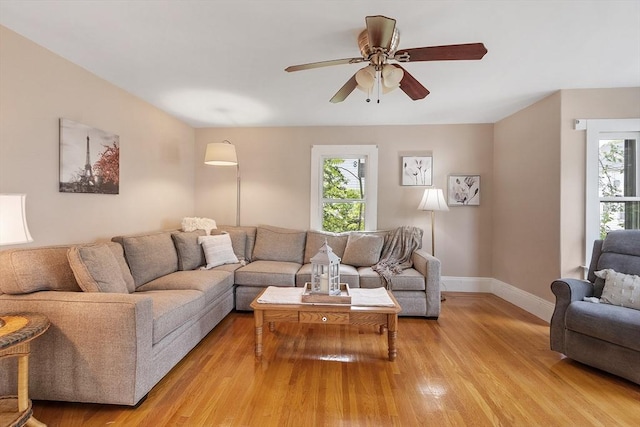 20 Walden St, Lowell, MA 01851 - living room with light wood finished floors, a ceiling fan, and baseboards