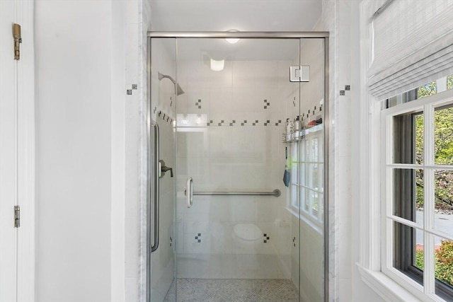 bathroom featuring a shower stall