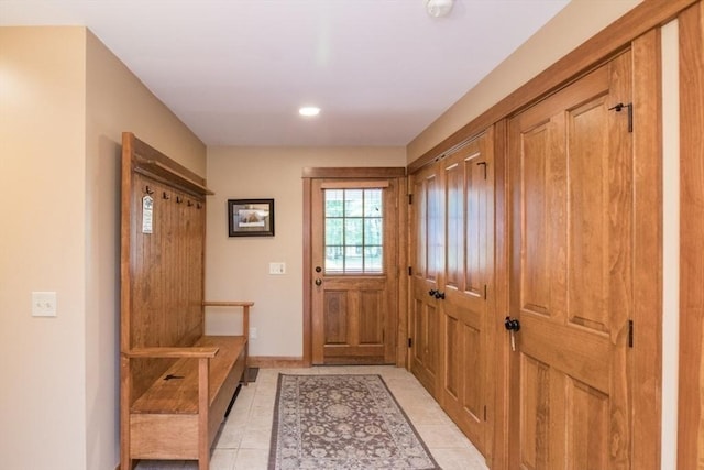 137 French King Hwy, Gill, MA 01354 - mudroom featuring light tile patterned floors, baseboards, and recessed lighting