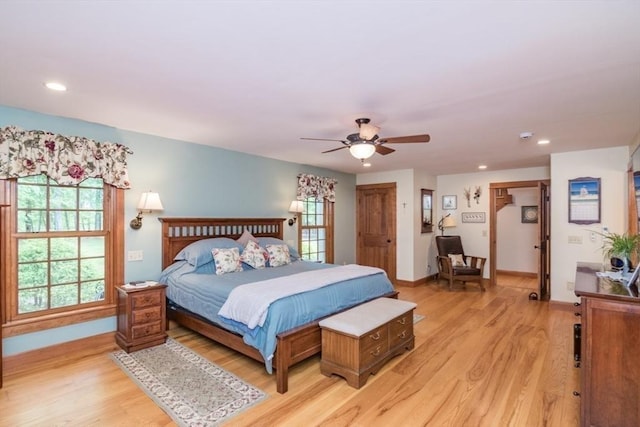 137 French King Hwy, Gill, MA 01354 - bedroom featuring light wood-type flooring, baseboards, recessed lighting, and a ceiling fan
