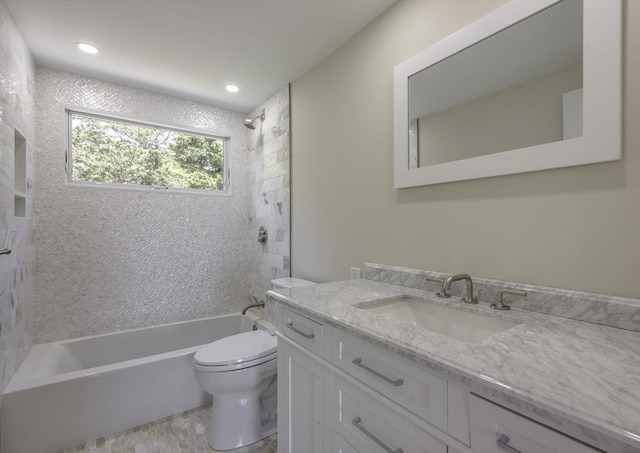 7 Cove Way, Gloucester, MA 01930 - full bath with vanity, toilet, shower / bath combination, and recessed lighting