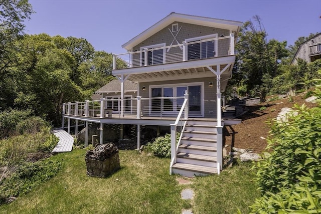 7 Cove Way, Gloucester, MA 01930 - rear view of property with a balcony, stairs, and a deck