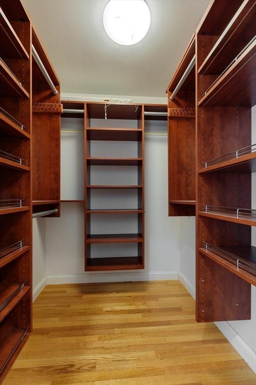 walk in closet with light wood-type flooring