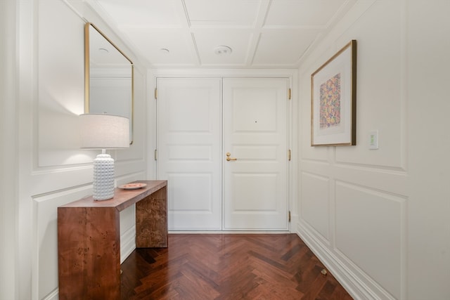 corridor with dark parquet flooring