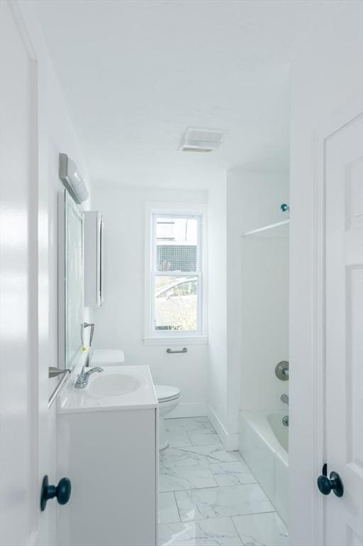 full bathroom featuring shower / bathing tub combination, vanity, and toilet