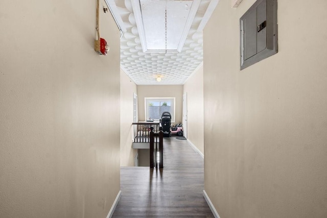 186 John St, Fall River, MA 02721 - corridor with electric panel, baseboards, and wood finished floors