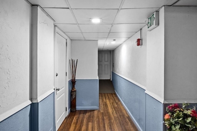 186 John St, Fall River, MA 02721 - hall with wood finished floors, a drop ceiling, baseboards, and a textured wall