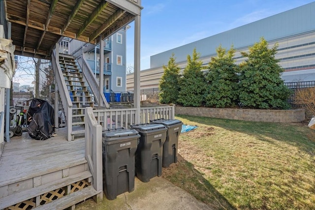 view of yard featuring stairs