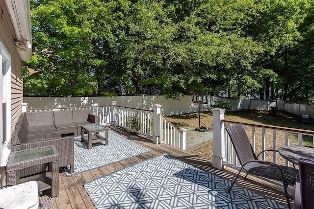 32 Jewett St, Boston, MA 02131 - wooden deck with an outdoor hangout area and a fenced backyard