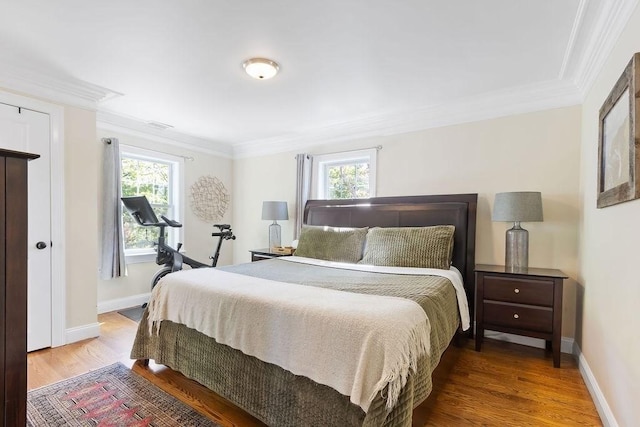 32 Jewett St, Boston, MA 02131 - bedroom featuring multiple windows, ornamental molding, wood finished floors, and baseboards