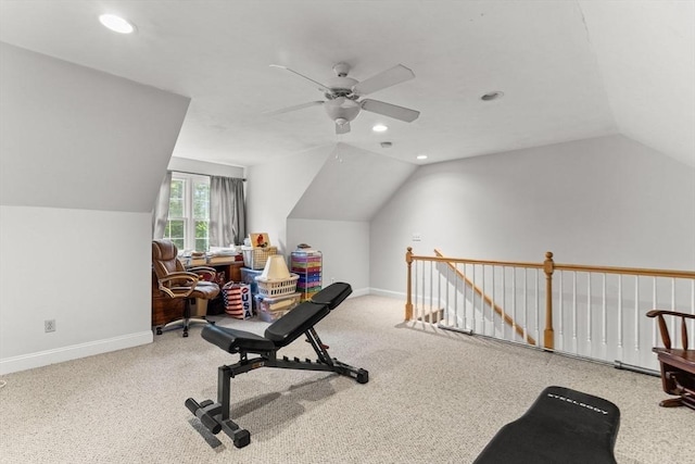55 Williams St Unit 501, Taunton, MA 02780 - workout room with vaulted ceiling, a ceiling fan, and recessed lighting