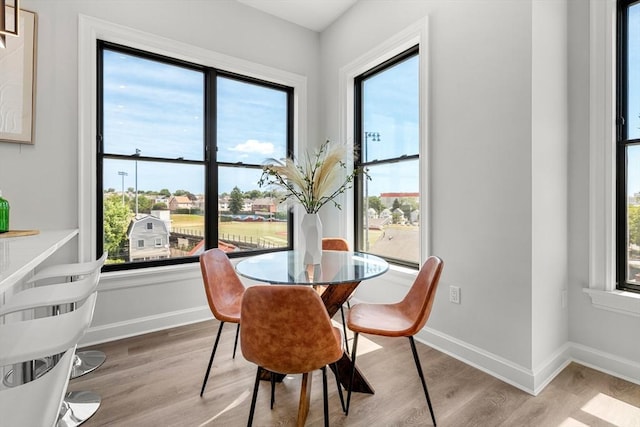 dining room featuring plenty of natural light and light hardwood / wood-style flooring