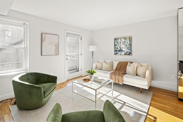 living room with light hardwood / wood-style flooring