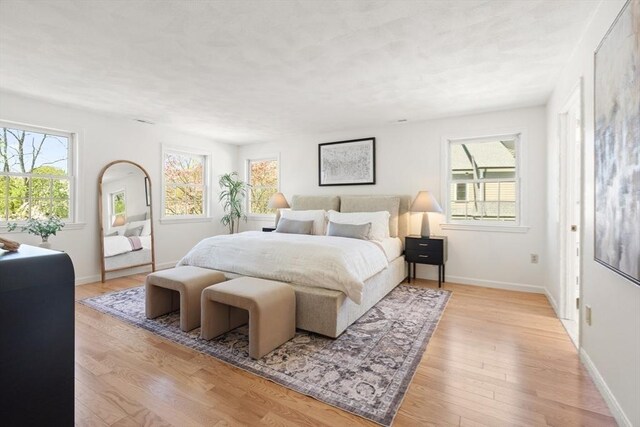 bedroom featuring baseboards and light wood-style flooring