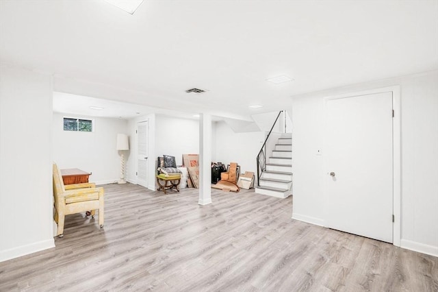 24 Gerald Rd, Marblehead, MA 01945 - below grade area featuring light wood-style flooring and stairs