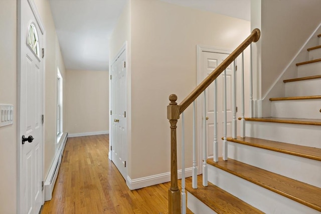 20 Miller St, Rehoboth, MA 02769 - stairs featuring baseboard heating, wood finished floors, and baseboards
