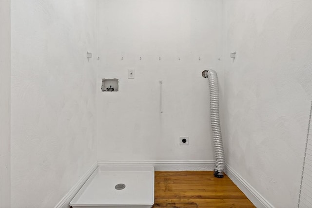 20 Miller St, Rehoboth, MA 02769 - washroom featuring electric dryer hookup, washer hookup, wood finished floors, and baseboards