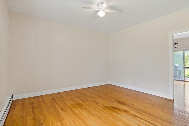 20 Miller St, Rehoboth, MA 02769 - empty room featuring a baseboard radiator, light wood-style flooring, baseboards, and ceiling fan
