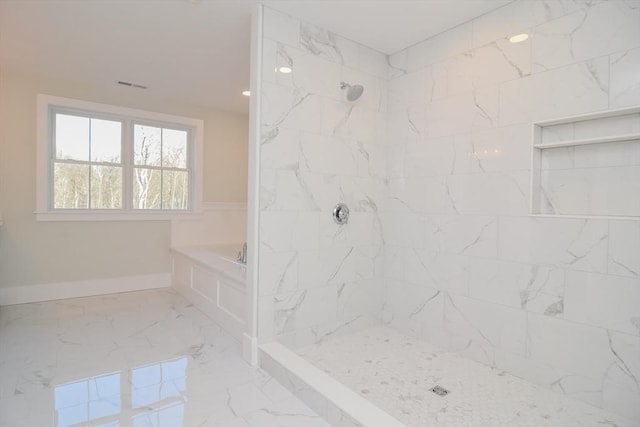 bathroom with independent shower and bath