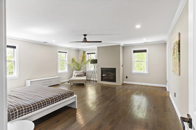 122 Green St, Northborough, MA 01532 - bedroom featuring multiple windows, crown molding, wood finished floors, baseboards, and recessed lighting