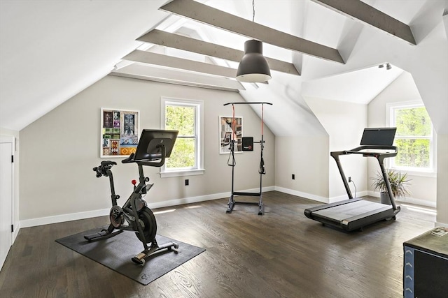 122 Green St, Northborough, MA 01532 - workout room with lofted ceiling, healthy amount of natural light, wood finished floors, and baseboards