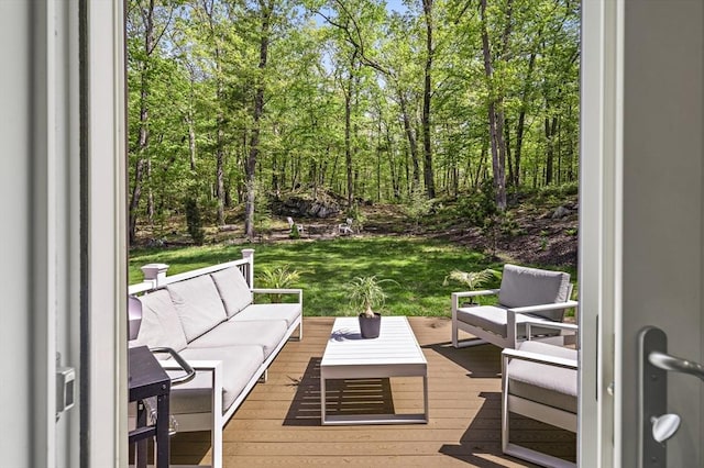122 Green St, Northborough, MA 01532 - wooden deck featuring an outdoor living space and a lawn