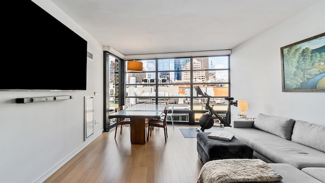 living room featuring hardwood / wood-style floors and expansive windows