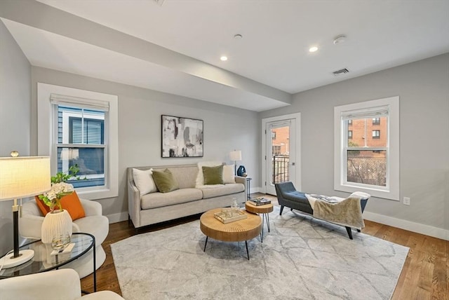 living room featuring hardwood / wood-style flooring and a wealth of natural light