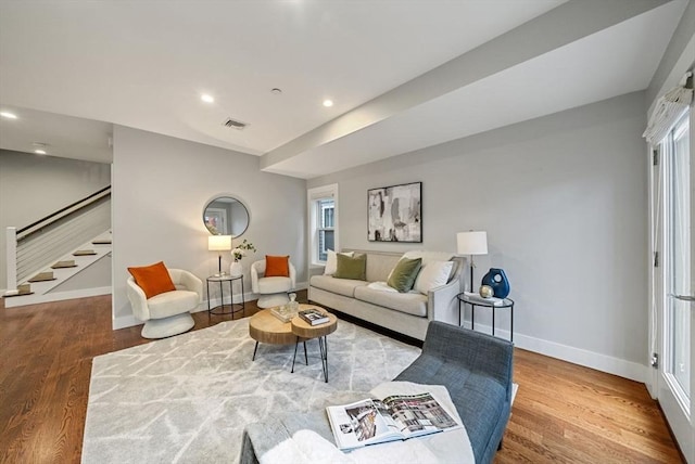 living room with hardwood / wood-style floors