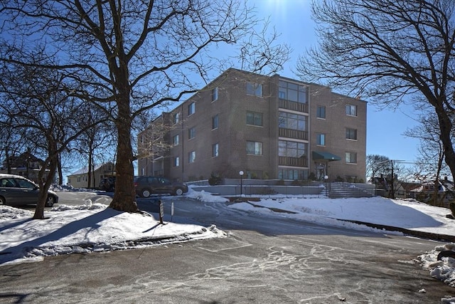 view of snow covered building