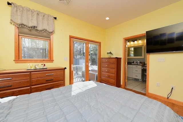 173 Standish Rd, Bourne, MA 02562 - bedroom featuring access to exterior, ensuite bathroom, recessed lighting, and wood finished floors