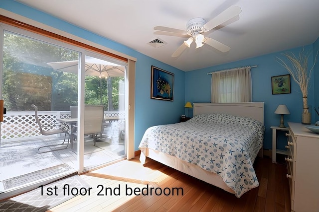 173 Standish Rd, Bourne, MA 02562 - bedroom with access to outside, wood-type flooring, a desk, baseboards, and ceiling fan