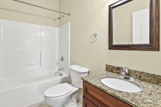 bathroom featuring toilet, vanity, and shower / bath combination