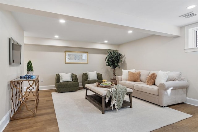 living room with hardwood / wood-style flooring