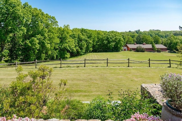 view of yard featuring a rural view and fence